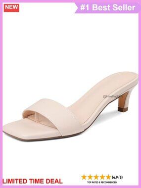 Womens Square Open Toe Kitten Heel Mule Sandals Slip On Comfort Shoes